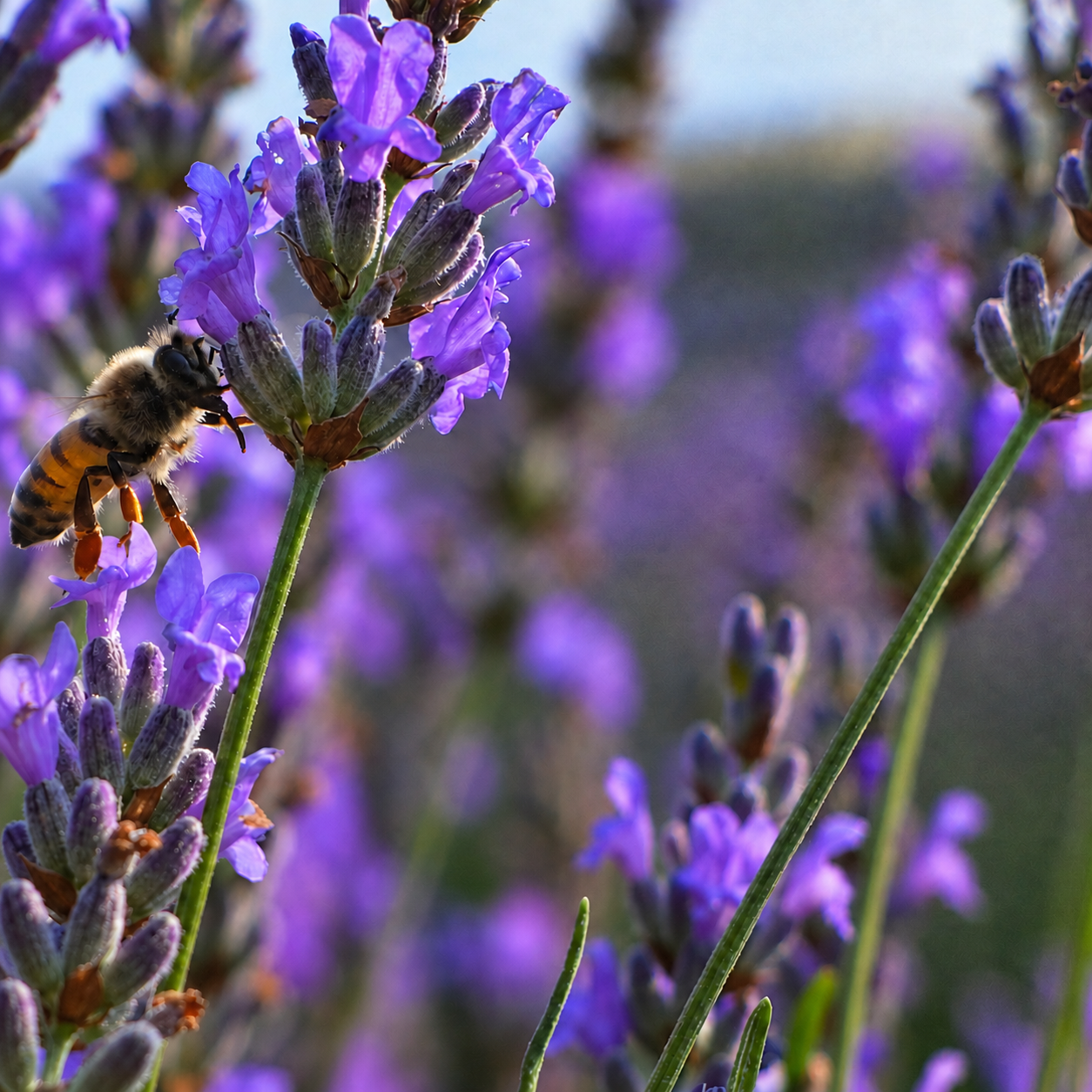 Abeja polinizando flores en Domaine de Puberclair